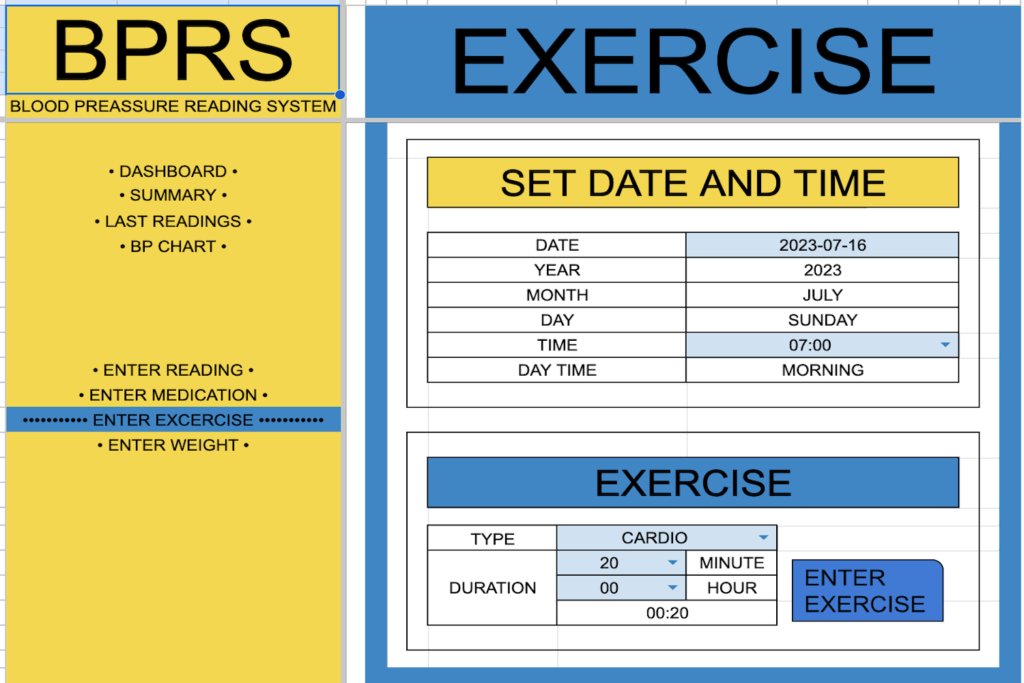 Blood Pressure Reading System - enter exercises