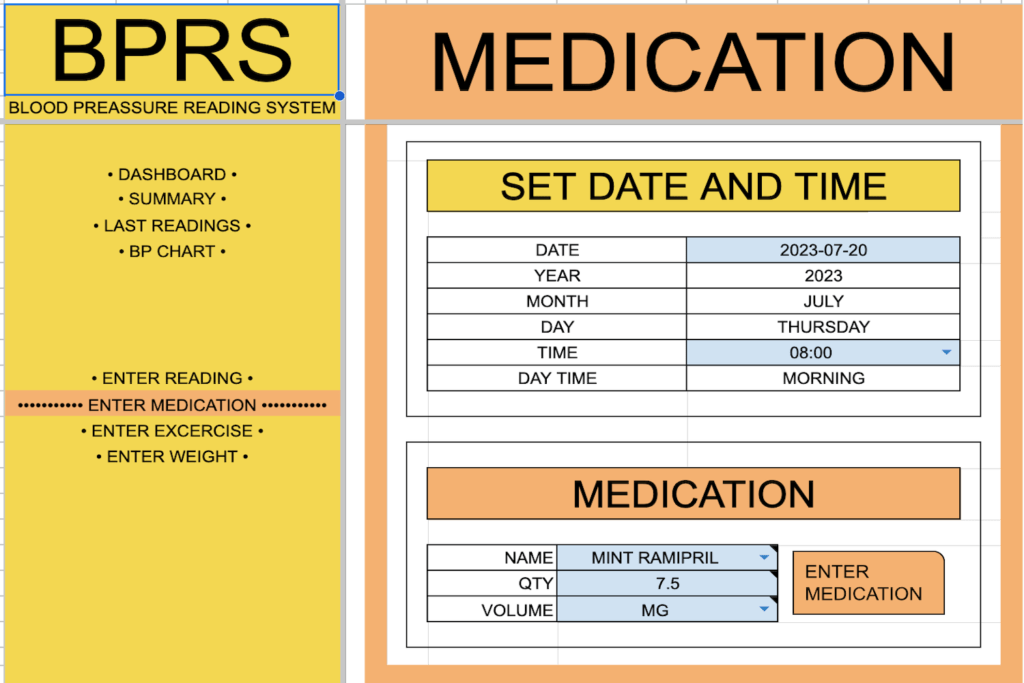 Blood Pressure Reading System - enter medications