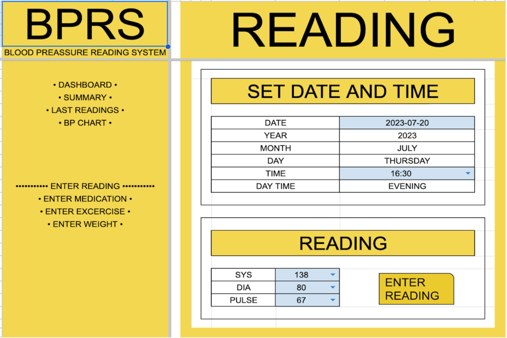 Blood Pressure Reading System - enter readings