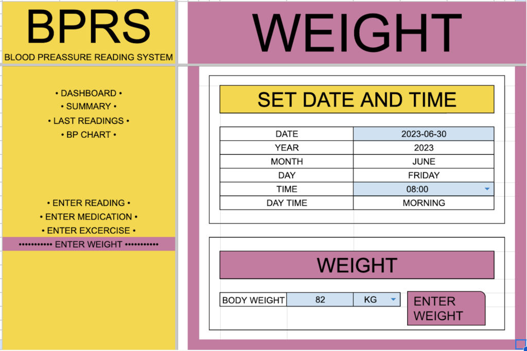 Blood Pressure Reading System - enter weight