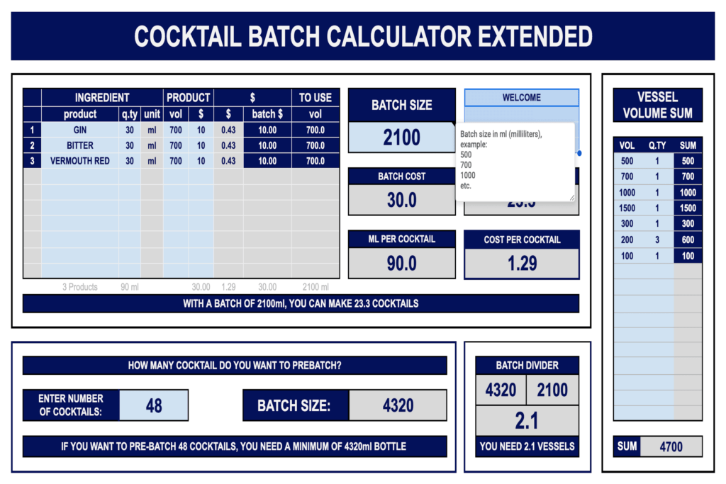 COCKTAIL BATCH CALCULATOR - Extended